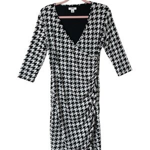 Cato Black and White Houndstooth Wrap Dress